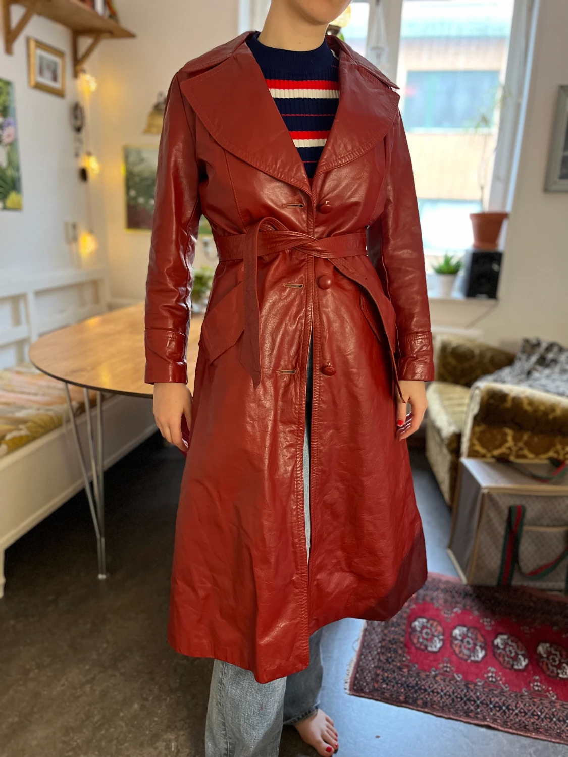 Vintage röd skinnkappa  - 90