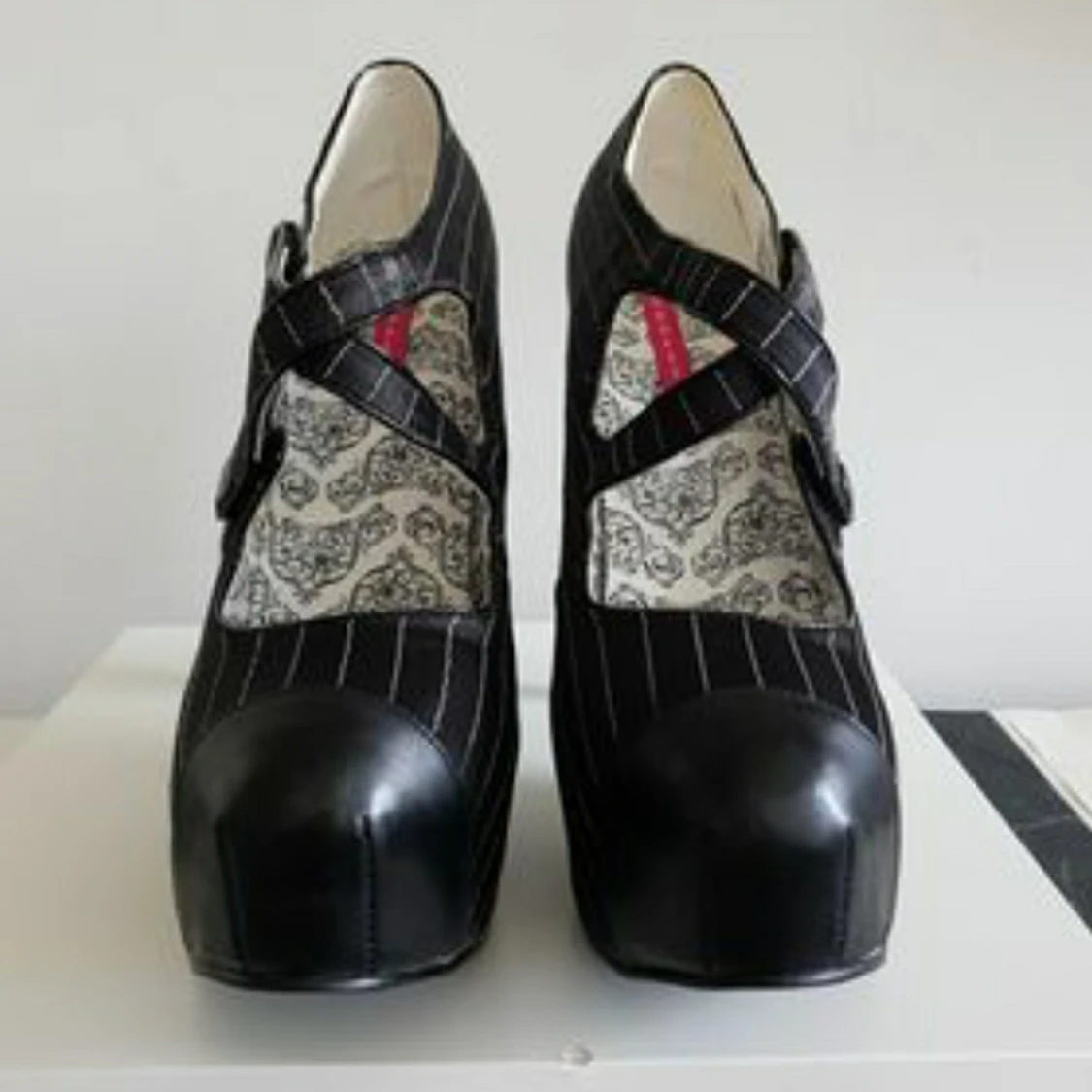 Bordello Teeze Pinstriped Platform Pumps - 90