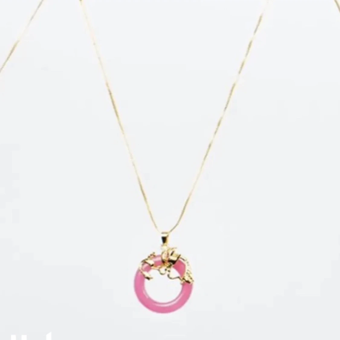 dragon pink jade gold plated necklace  - 90