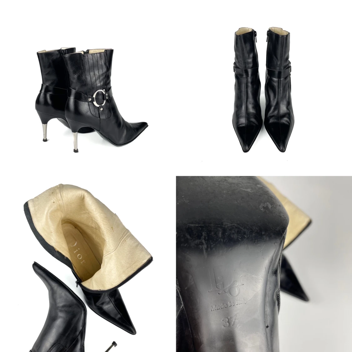 Vintage 00s Y2K Christian Dior real leather pointy toe mid heel high ankle boots in black size 37 EU - 91