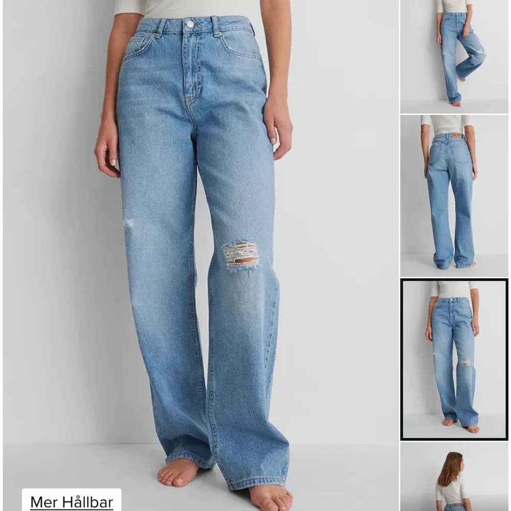 Säljer dessa perfekta jeans till våren !!! Kommer tyvärr inte tills användning därför säljer jag dessa vidare 💃🏽 storlek 32, men mer som 34/36.  frakt tillkommer på 66 kr (spårvar) 💗. Jeans & Byxor.