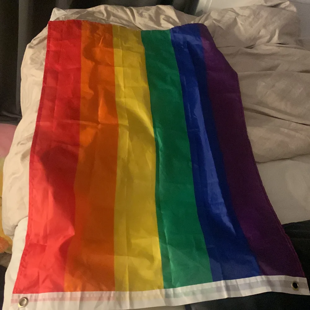 En stor Pride flagga som kan användas på olika sätt. Övrigt.