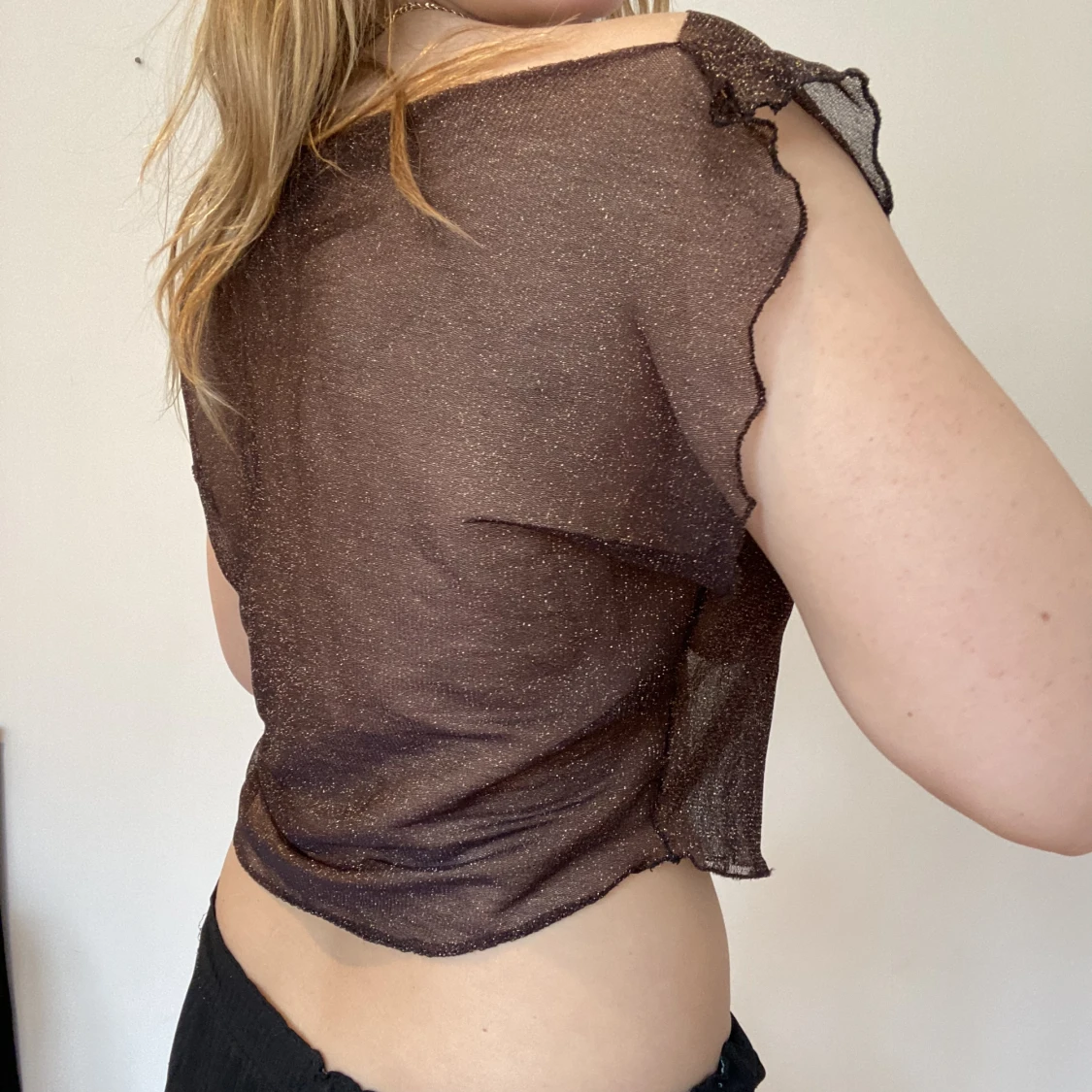 Glittrig brun genomskinlig meshtopp - 91