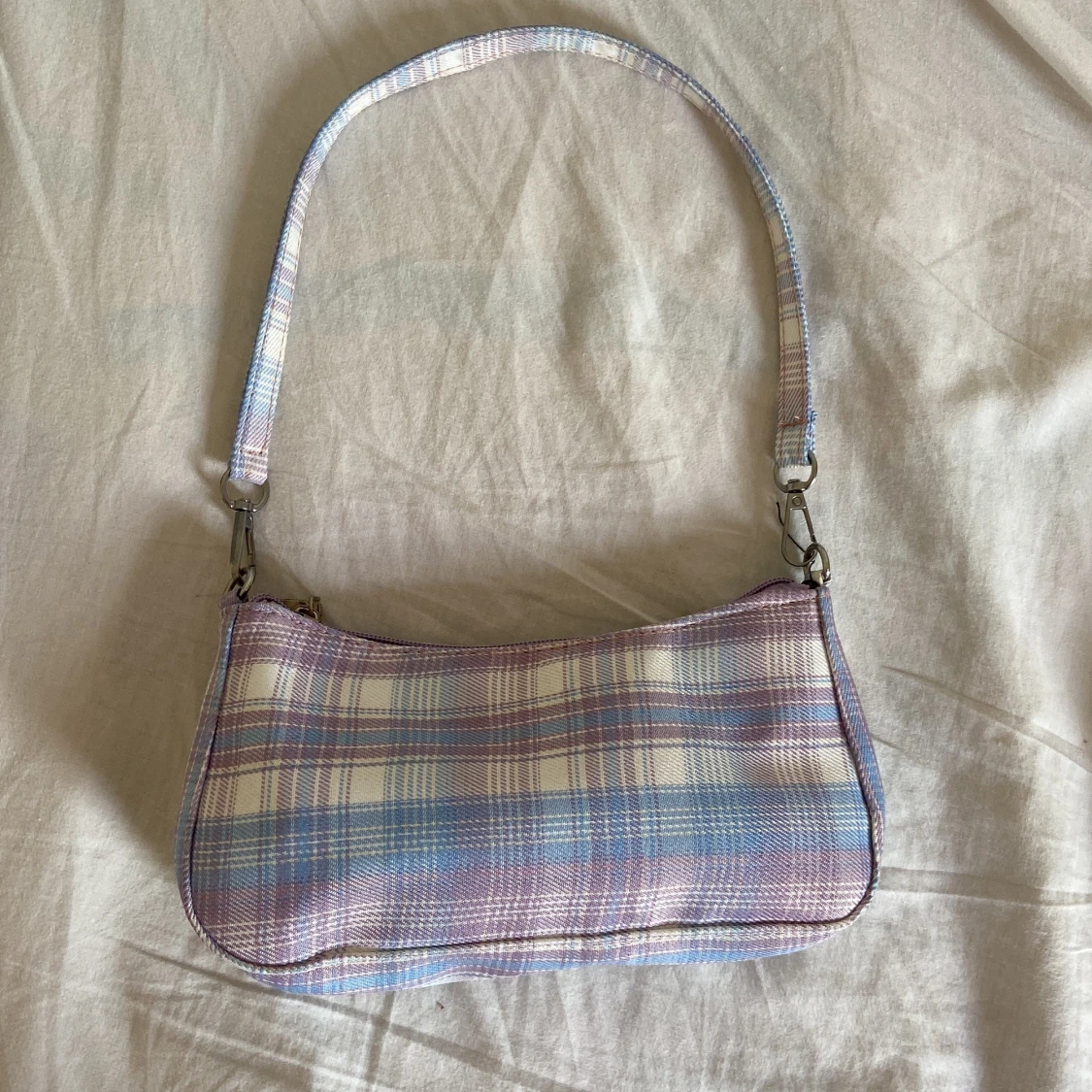 blå/vit/lila väska (aldrig använt)