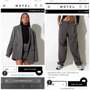 Kostym från Motel Rocks  - Oanvänd blazer och byxor från Motel Rocks. Säljs pga för stor storlek. Nytt pris för Blazer: 800kr, för Byxor: 650. Kan köpas separat eller tillsammans för 1000kr. Helt oanvända, det är oversize så lite större än vanligt S.