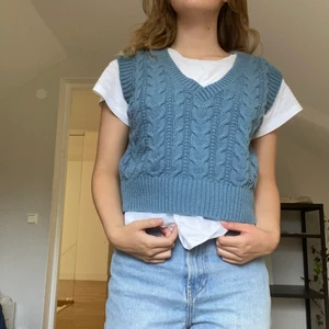 Blue preppy vest  - Preppy blå vest med någon cool design på. Jättebra skick. Fick den av en vän och har aldrig haft på mig den