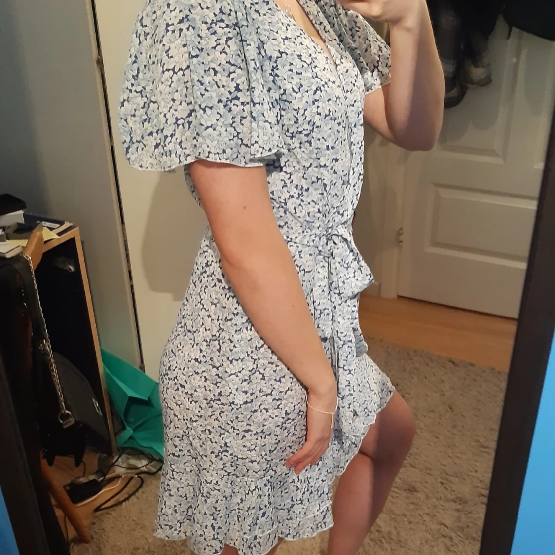 Blå/Vit Blommig Sommarklänning - 91