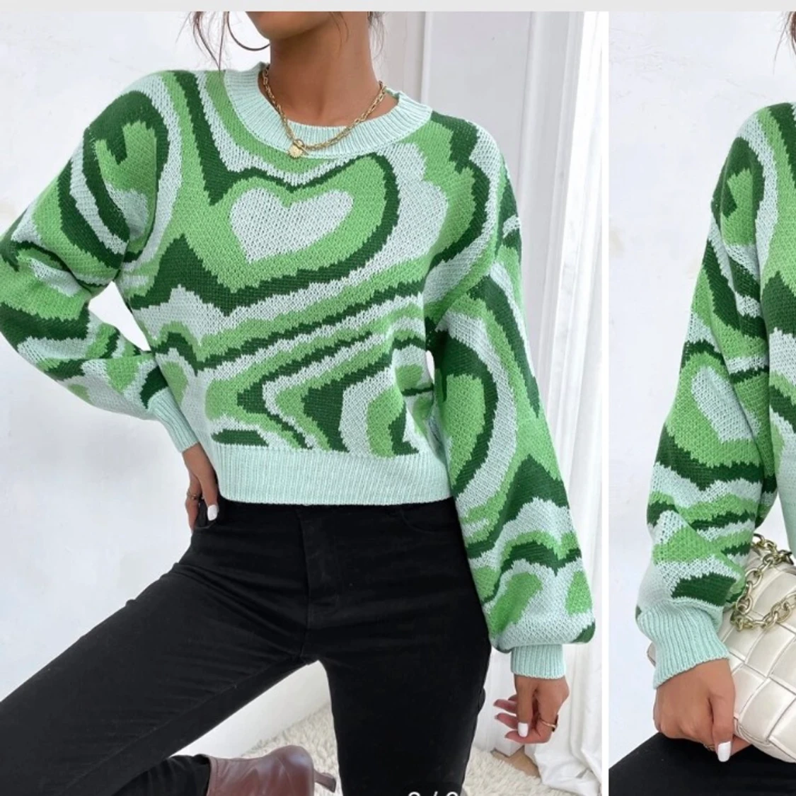 Grön stickad tröja - 90