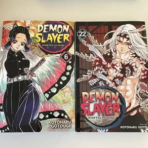 demon slayer manga - volym (bok) 6 och 22 av demon slayer. aldrig läst och säljer då jag behöver mer plats. den ena kostade 119kr och den andra kostade antingen 119kr eller 99kr men säljer båda för 75kr styck och 140 sammanlagd! köparen betalar frakten! skriv privat för frågor eller mer bilder!