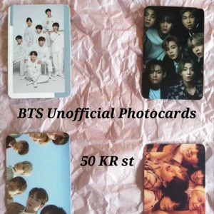 BTS Unofficial Photocards - 4 st olika grupp bilder på Kpop gruppen BTS. Välj bland dom och kontakta mig så löser vi betalningen tillsammans! Fri frakt bara 50 KR st !!!