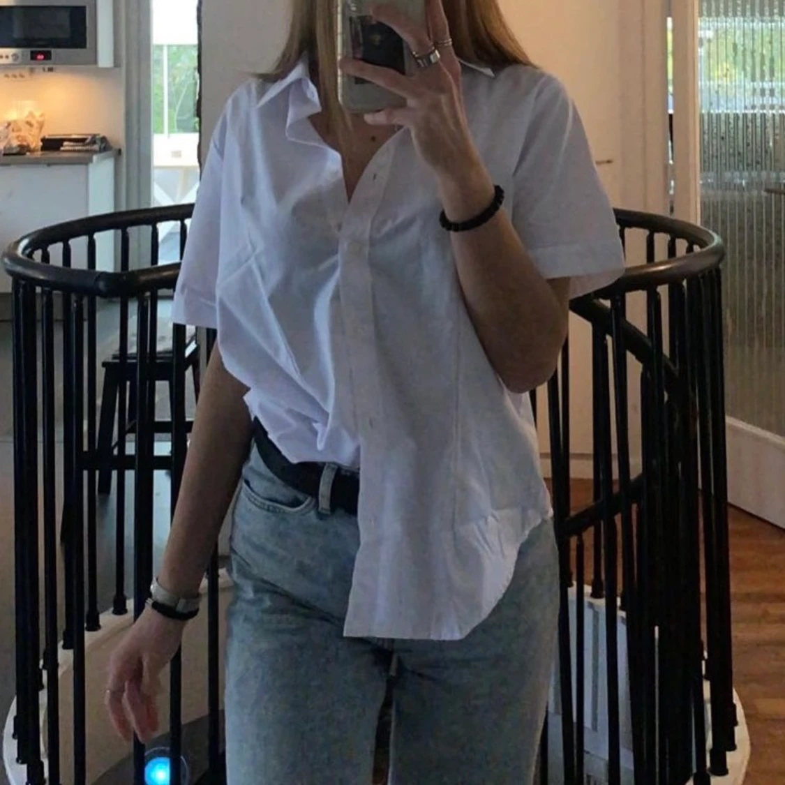 Vit kortärmad skjorta - 90