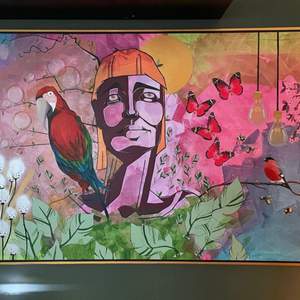 Tavla ”Garden of Eden”, akryl på duk, 150x100 cm. Hämtas hemma hos mig i Hägersten, Stockholm. Kvitto ges till köparen 🌸 fler bilder skickas vid önskemål 🌸