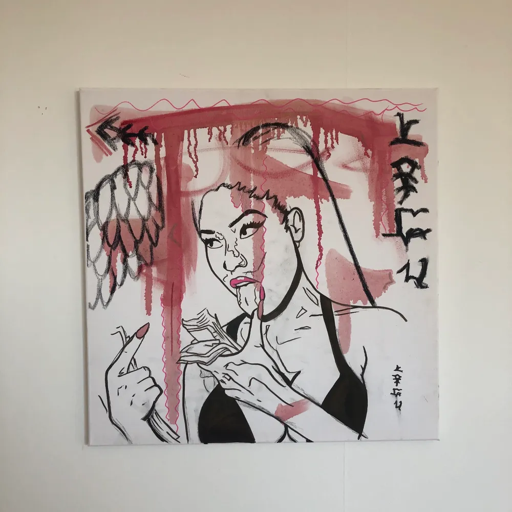 Nicki minaj canvas 50x50. Målad med tusch, kol och oljefärg! bud 🥳. Övrigt.