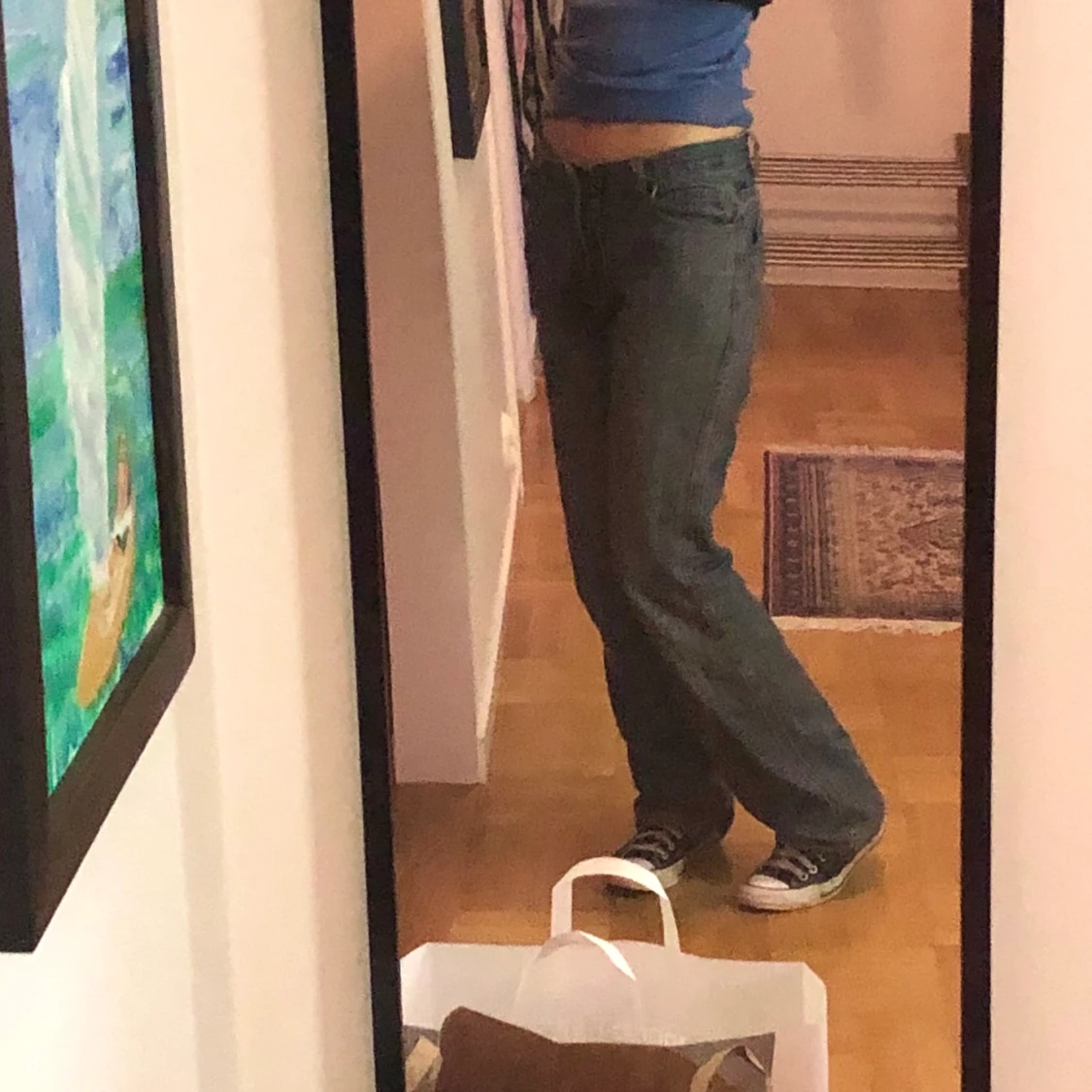 mörkblåa low waist jeans - 91