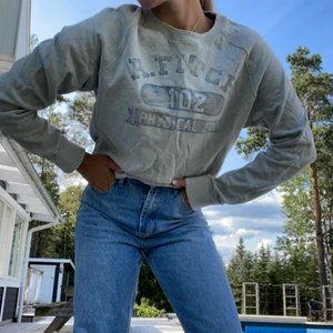 Grå collegetröja stl M - En riktigt snygg collegetröja från Abercrombie & Fitch i stl M! Välanvänd vilket ger den ännu mer karaktär ❤️‍🔥 frakt tillkommer om du inte har möjlighet att hämta i Uppsala! Betalning via swish 