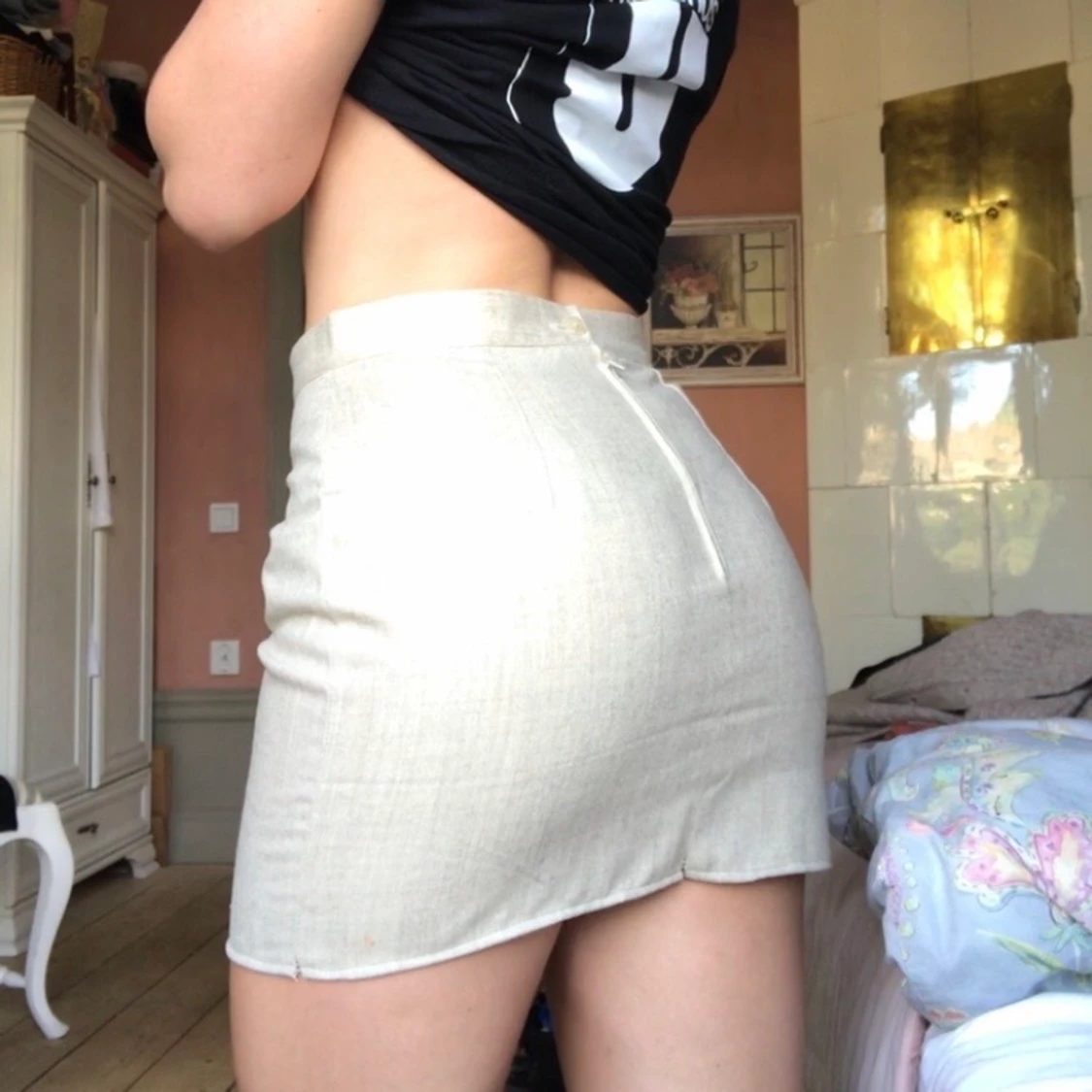 Beige kostymkjol, hög midja - 91