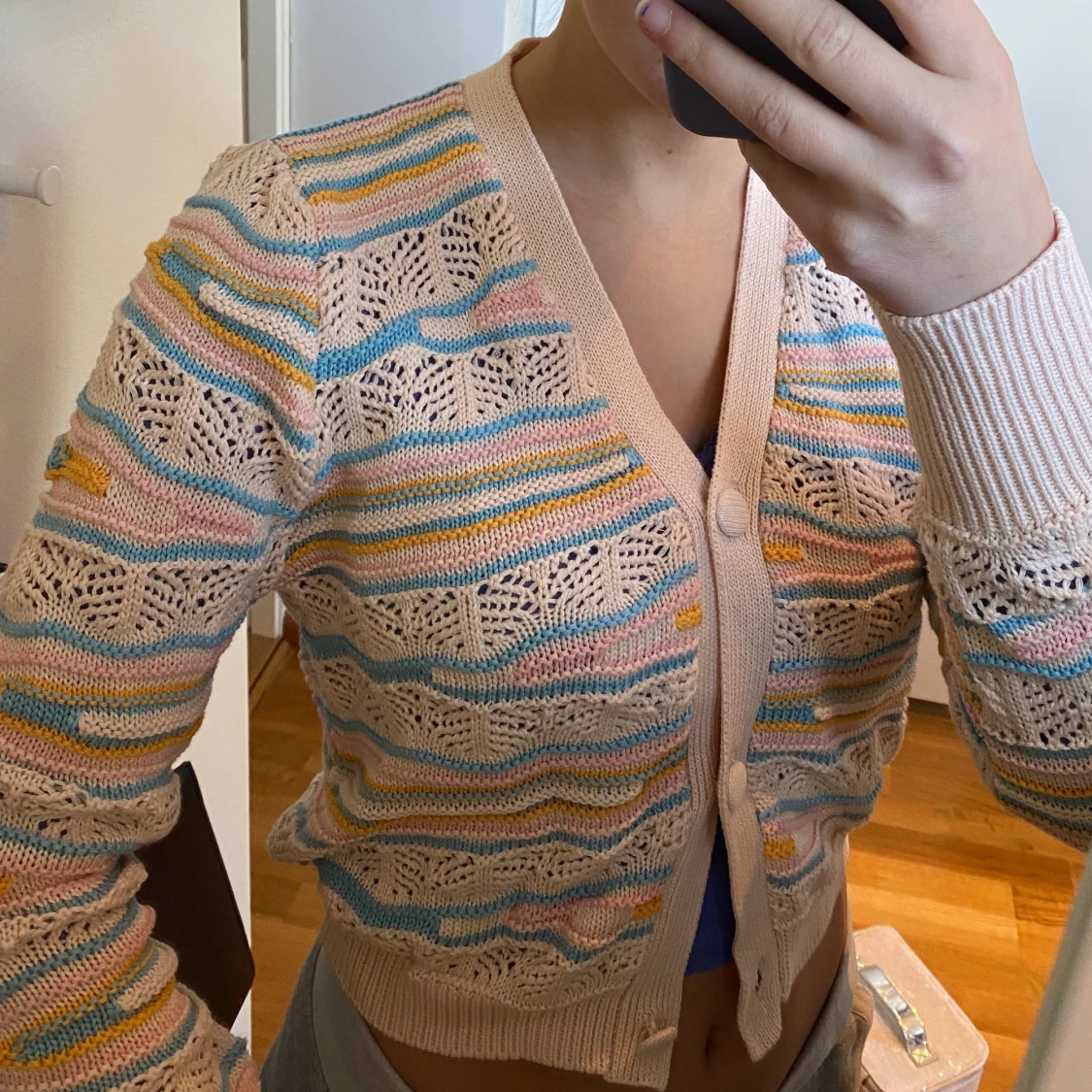 Färgglad stickad kofta - 90