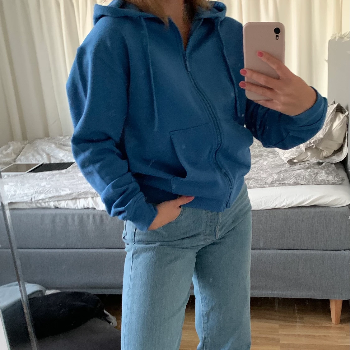 Blå zip hoodie - 90