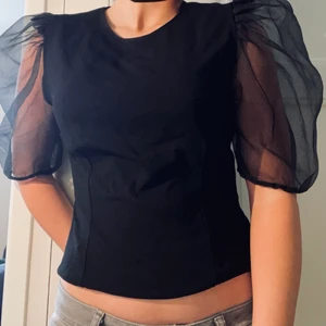 svart zara topp - jättefin fest topp från zara!! med puffarmar i typ mesh