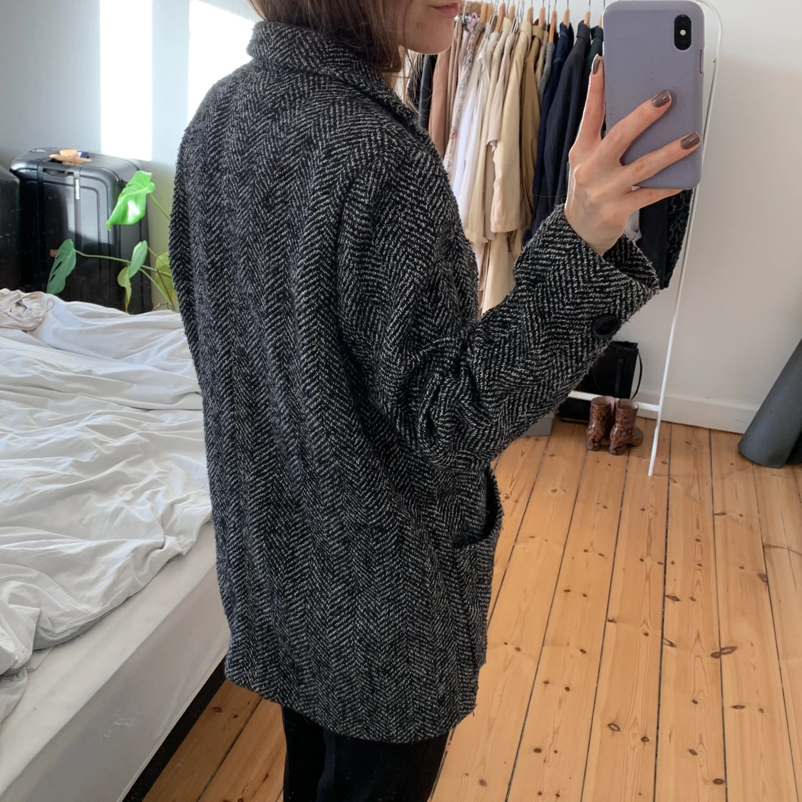 Oversize blazer-jakke i grå/sort mønster - 90