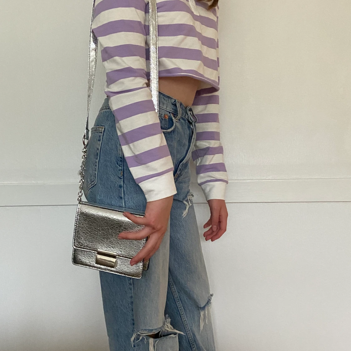 Långärmad lila top-tröja. - 90