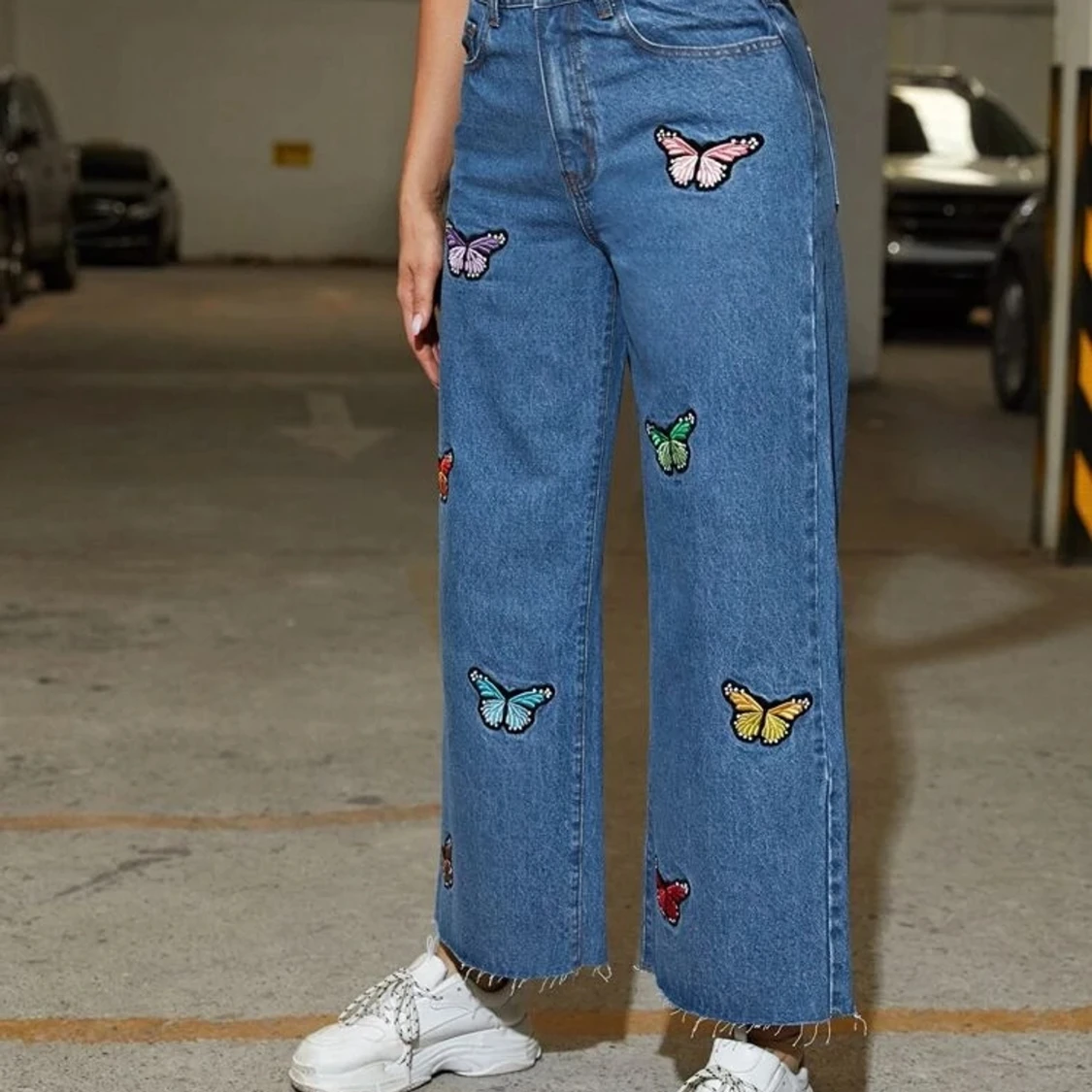 High waisted butterfly wide leg jeans - 90
