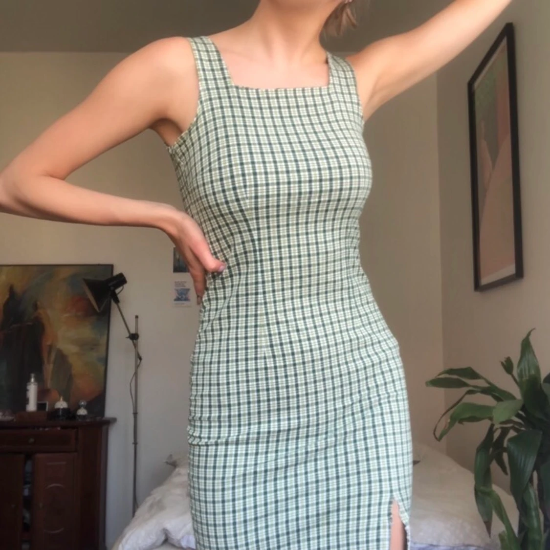 grön rutig klänning