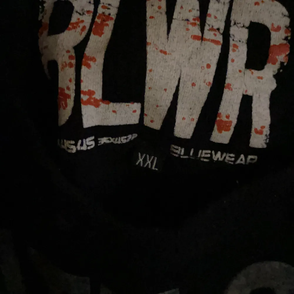 Svart T-shirt med blått tryck, oversize på mig som är S . T-paidat.