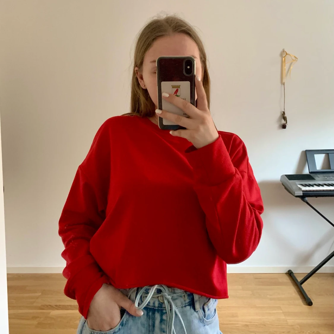 Röd cropped långärmad tröja - 90