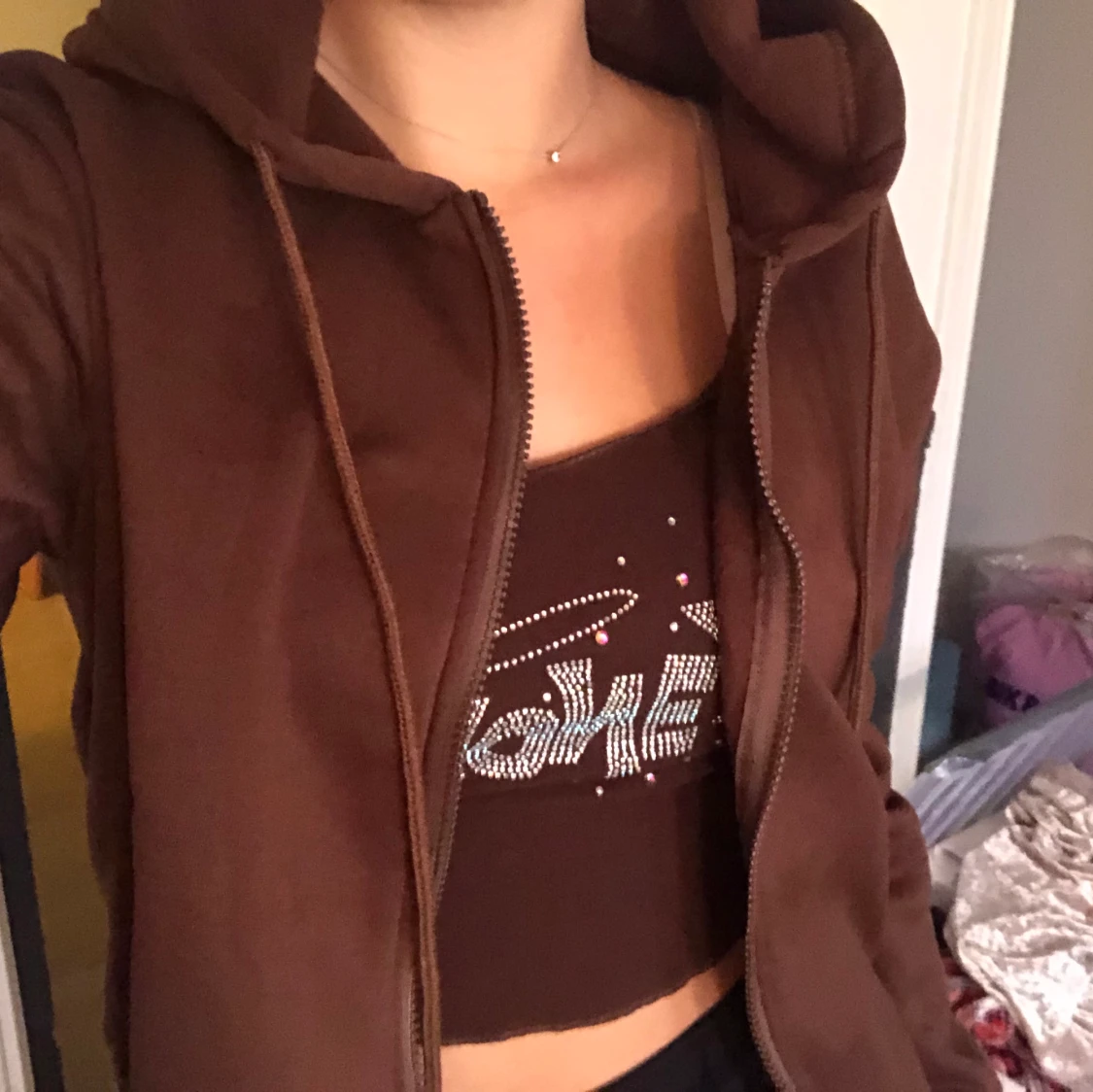 Brun ”hoodie kofta” med dragkedja