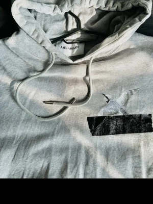 Axel arigato hoodie - Grå Arigato hoodie i storlek S. I bra skick ända felet är att jag har tappat bort snören. Har kvar påsen och tror jag har kvittot nånstans. Bara att skriva vid frågor!!