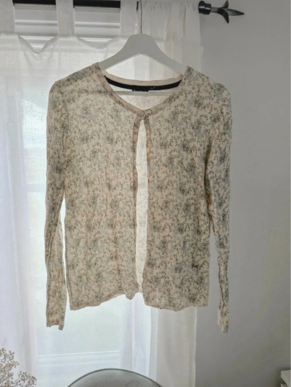 Ljusgul mönstrad vintage kofta från Soulmate, strlk L