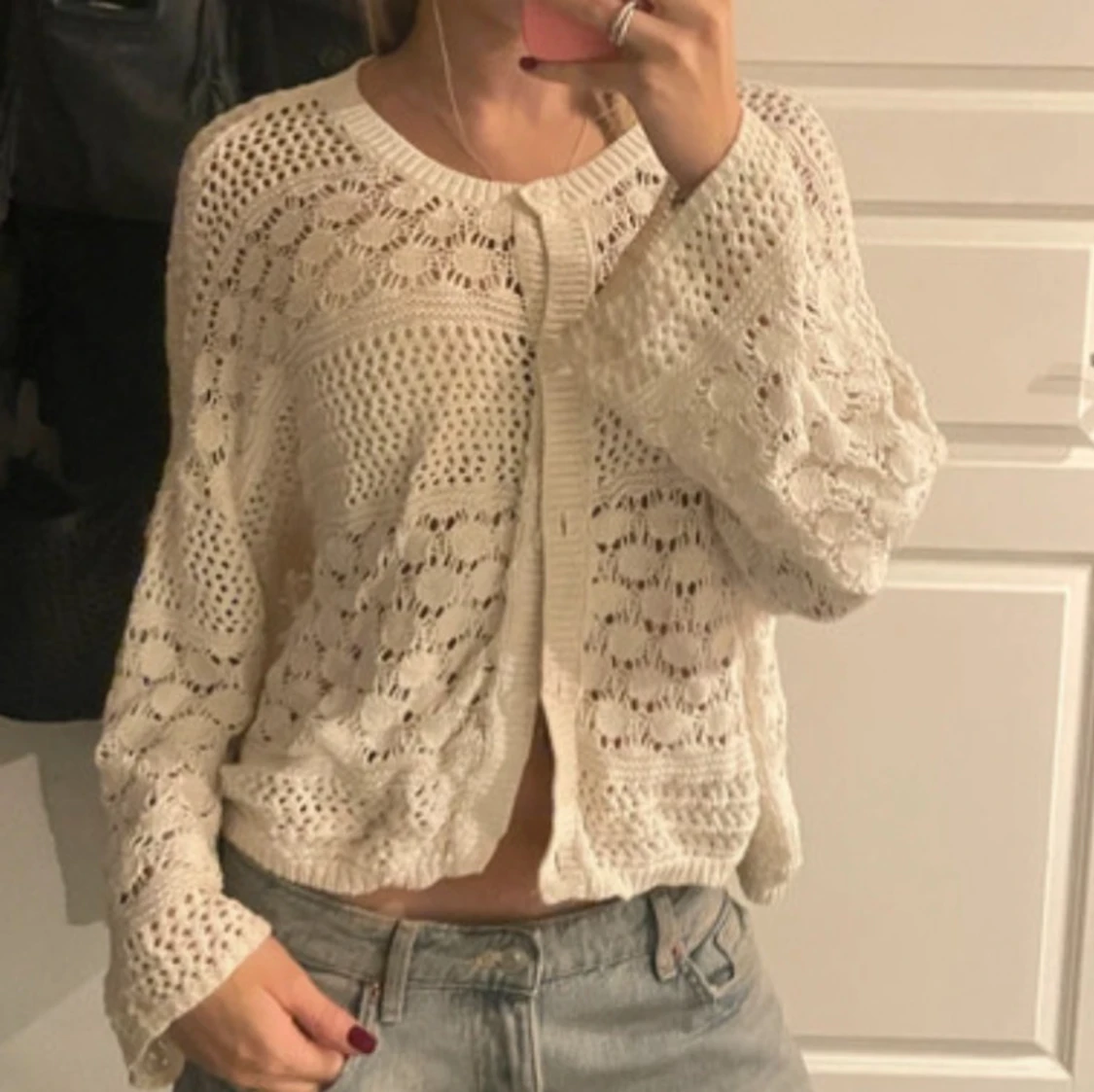 Vit stickad kofta från Indiska
