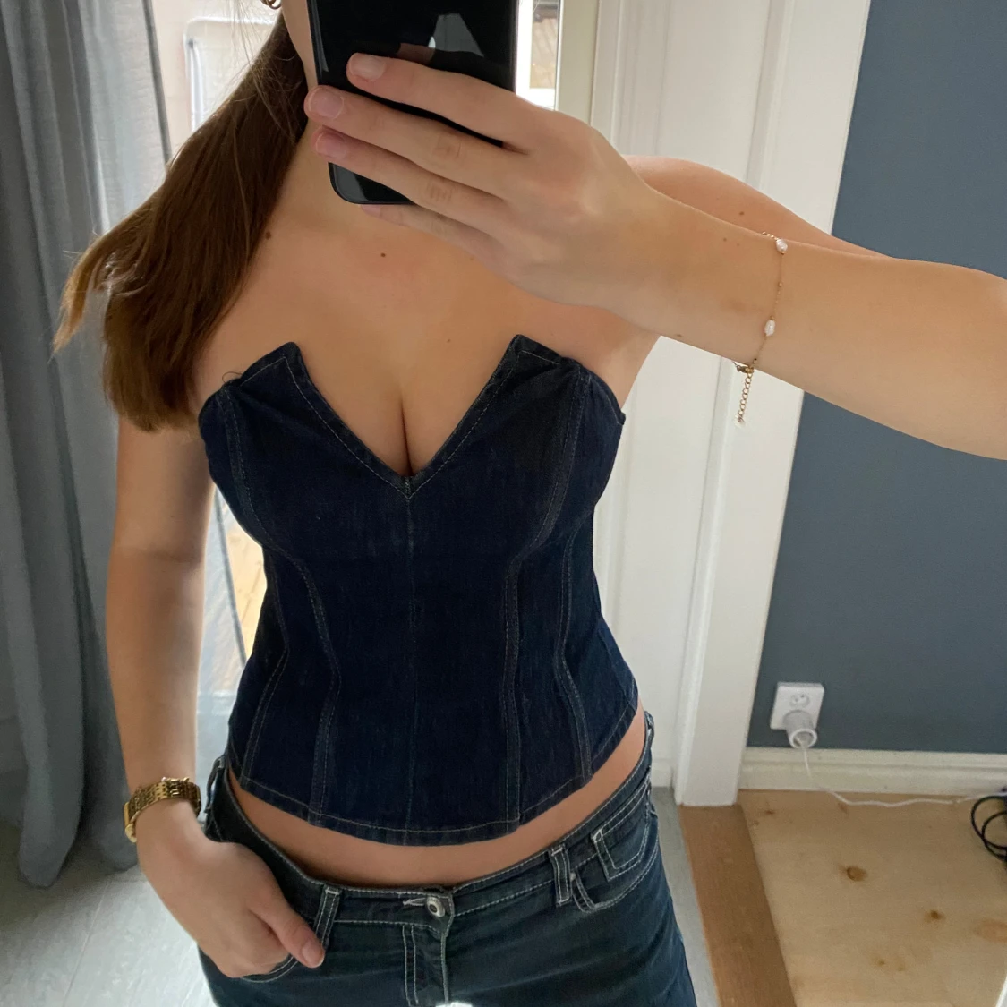 Mörkblå denimkorsett från Zara