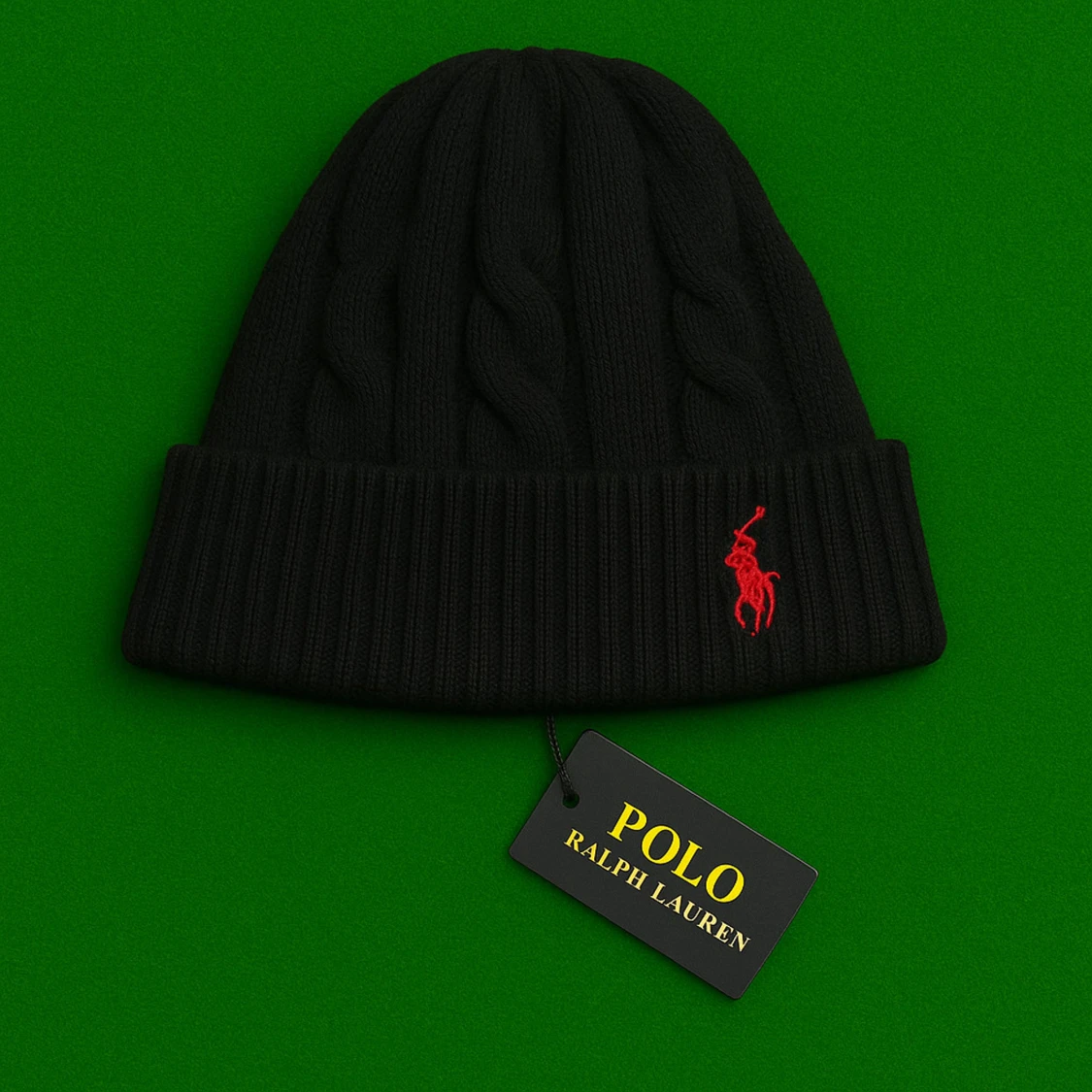 Svart kabelstickad mössa Polo Ralph Lauren