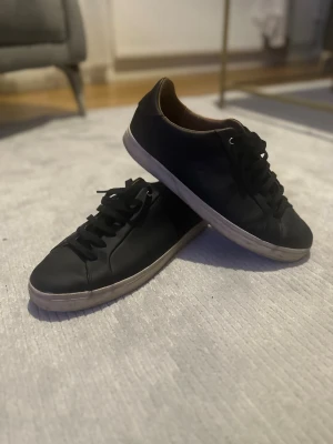 Svarta sneakers från Marc Marini - Snygga svarta sneakers från Marc Marini med klassisk design och rund tå. Skorna har svart snörning, vit platt sula och är tillverkade i skinn med beige insida. Perfekta för dig som gillar stilrena och tidlösa sneakers.