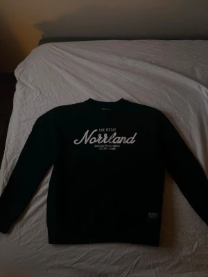 Svart sweatshirt från SQRTN Company XS - Svart sweatshirt från SQRTN Company i storlek XS. Tröjan har trycket 'The Great Norrland' i vitt framtill och är tillverkad i mjuk bom sopassning. Klassisk rund halsringning och långa ärmar. Perfekt för dig som gillar streetwear och enkel stil.