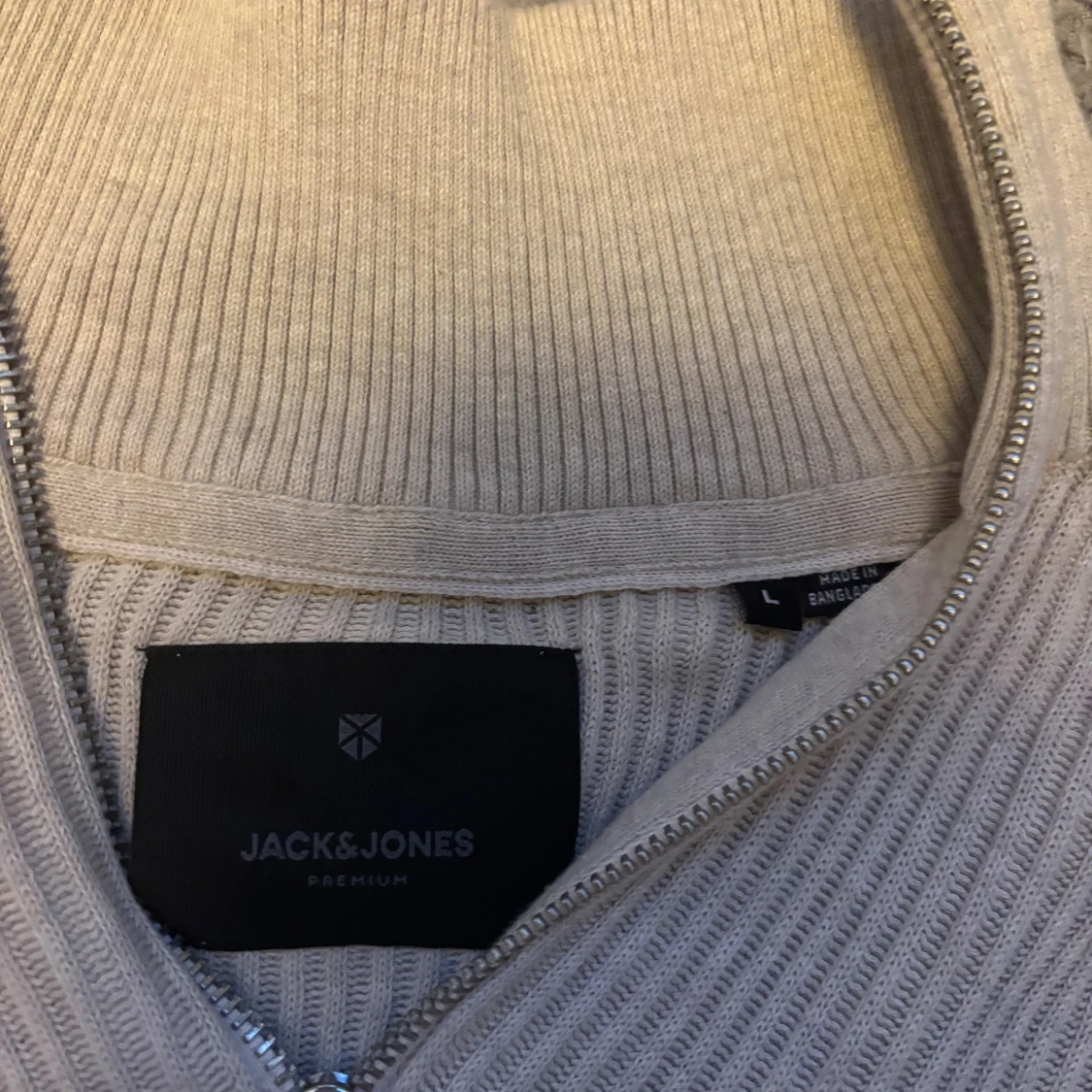 Beige ribbad half zip-tröja Jack & Jones