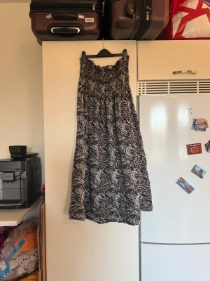 Svartvit långklänning från Lindex - Säljer en långklänning från Lindex i storlek M men den ör mer en L. Svart, brun och vit blommigt mönster. Klänningen har smock upptill och är ärmlös, vilket gör den superbekväm och luftig. Materialet känns lätt och passar perfekt för varma dagar. Mycket fint skick, jag hittar inga synliga anmärkningar eller defekter. 