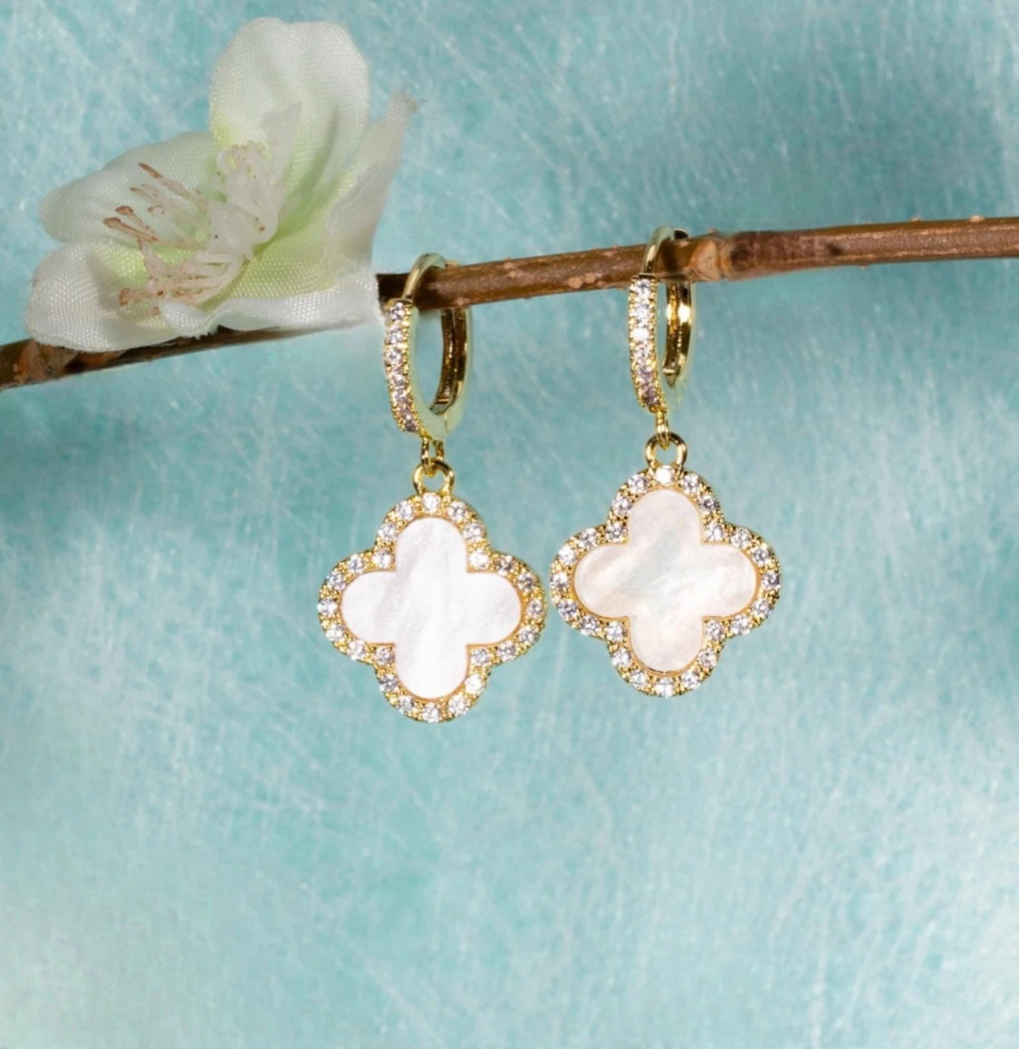 Guld clover pearl hoops örhängen - 3