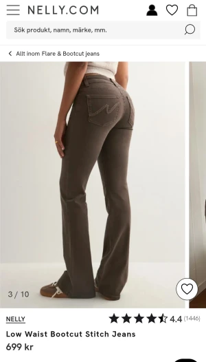 Bruna Jeans från nelly - Jag säljer mina jeans från nelly då dom var för stora. Dom är aldrig använda och har lappen kvar.                    Beställde storlek 34, vilket det står på lappen. Men dom är i storlek 36.