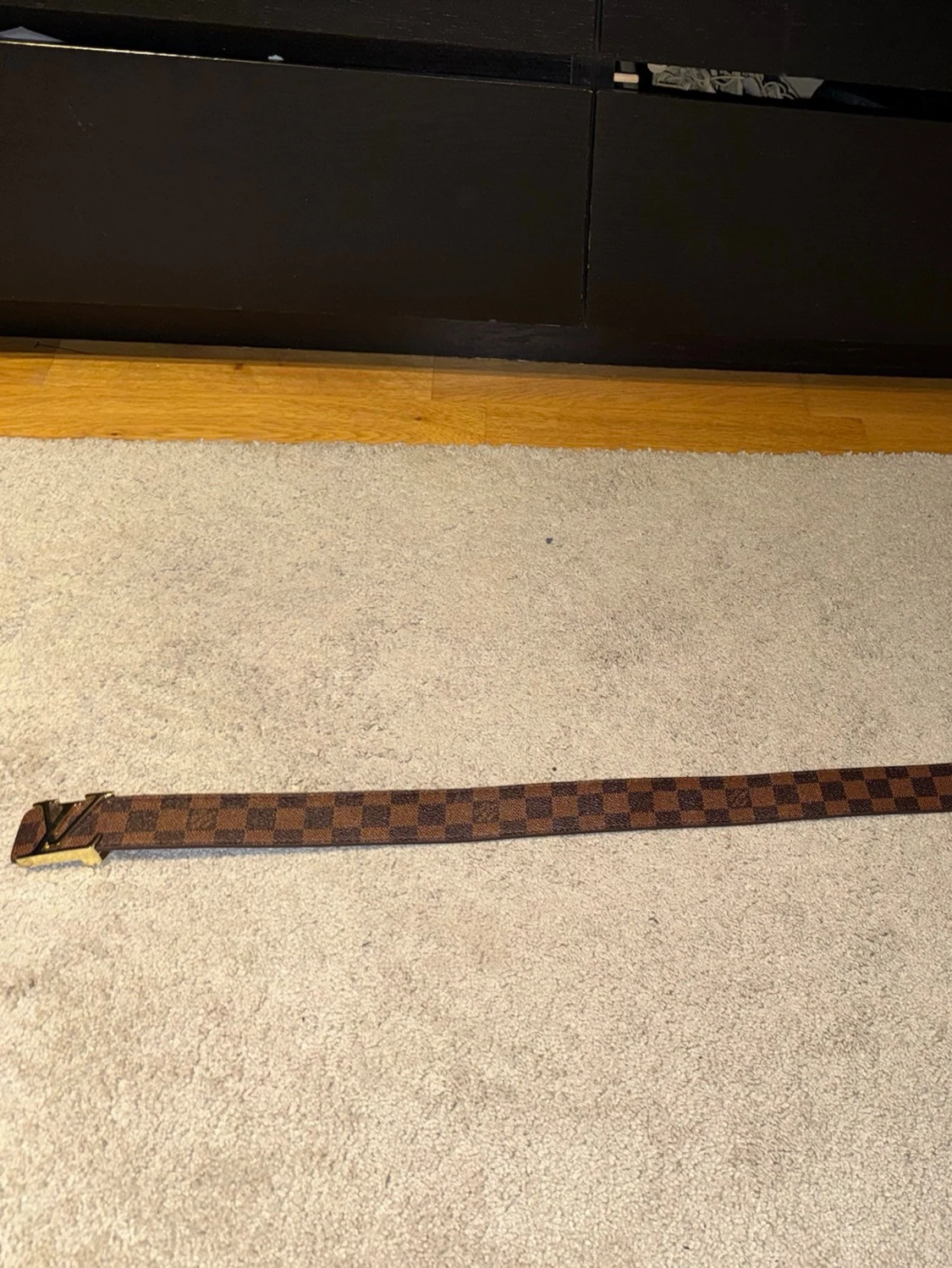 Brunt rutigt bälte med guldfärgat spänne - 2