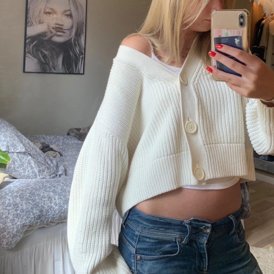 Vit stickad kofta - 1