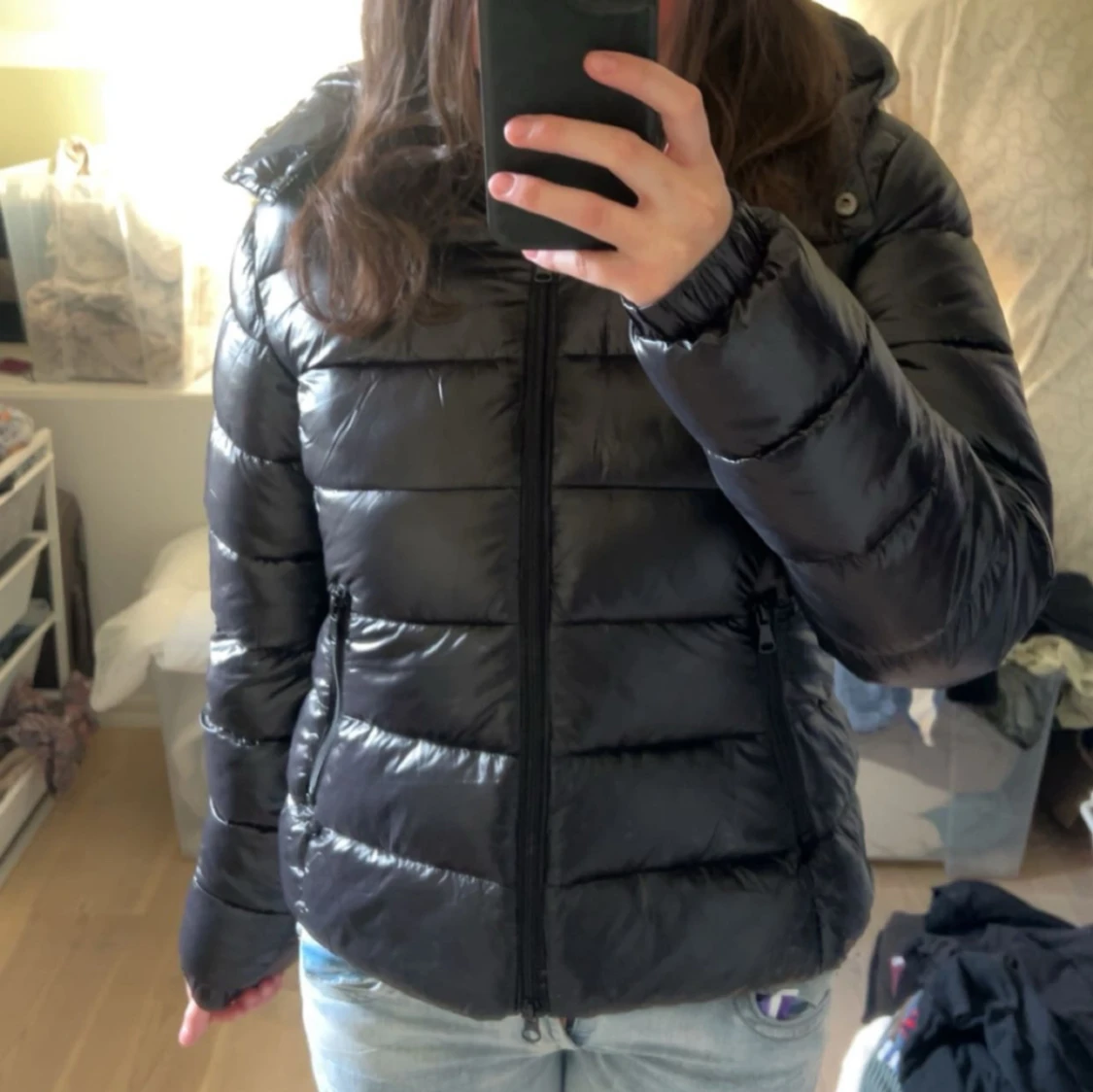 Helt ny svart pufferjacka med huva - 4