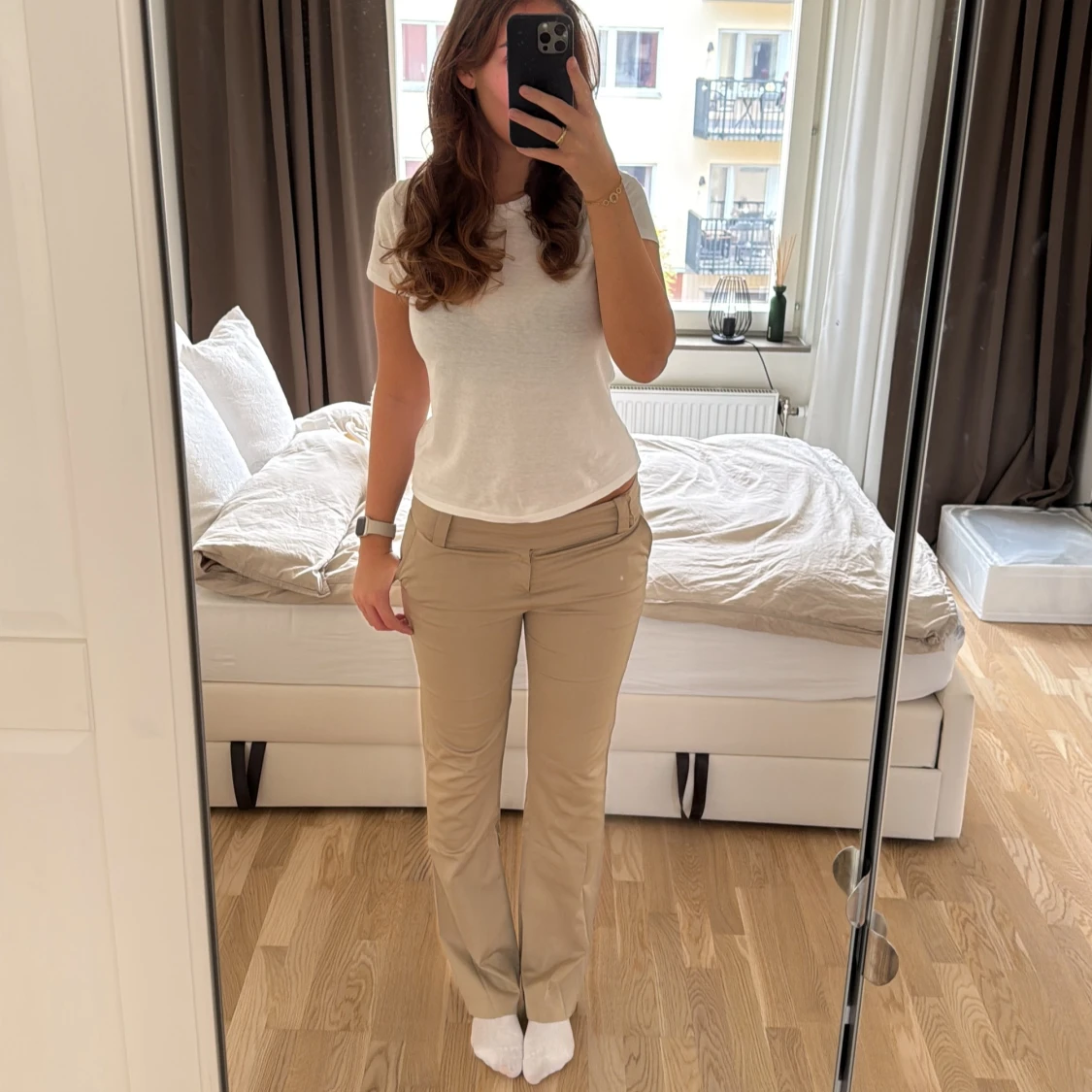 Beiga lågmidjade byxor - 1