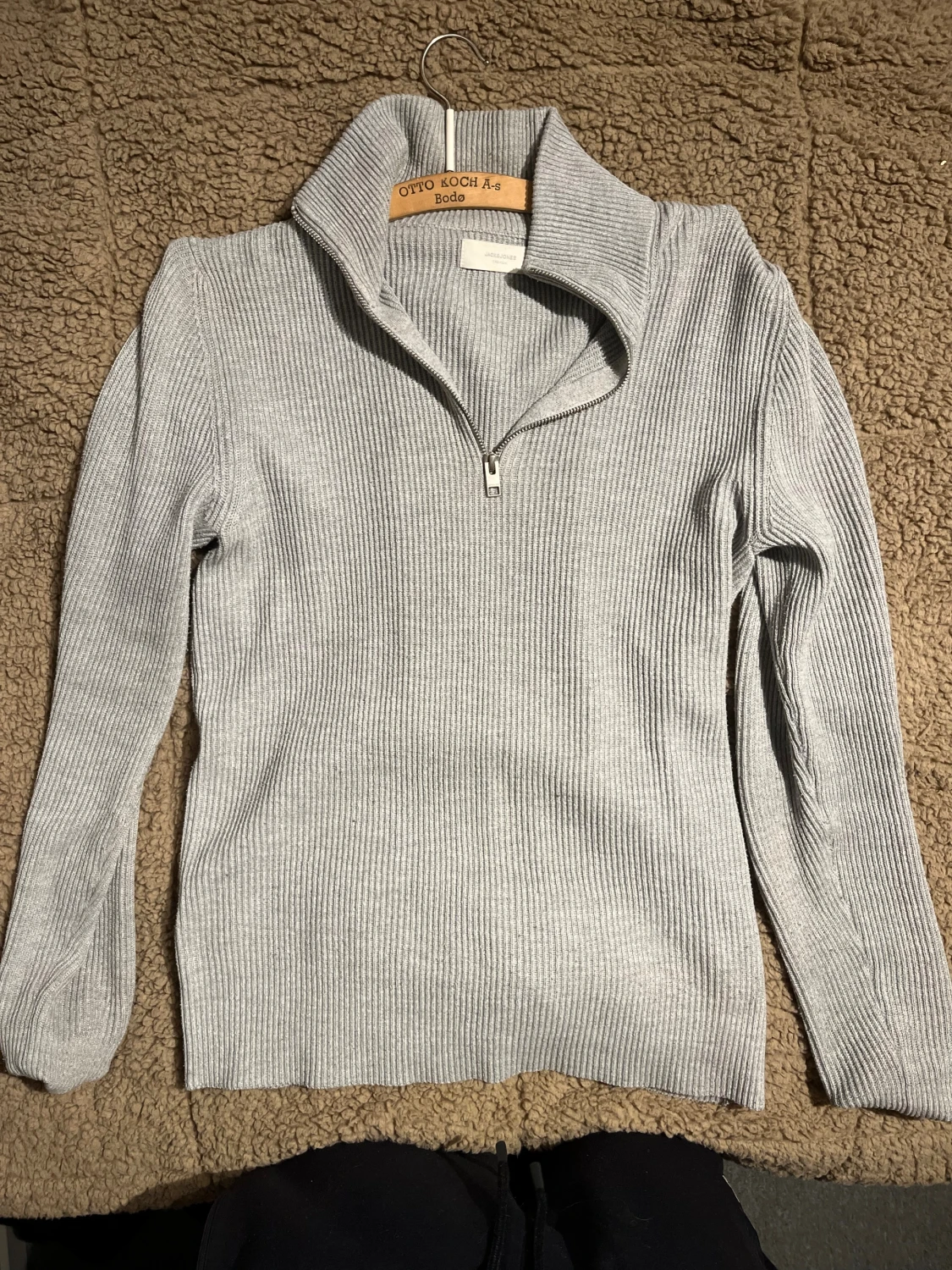 Grå ribbad half zip tröja Jack & Jones