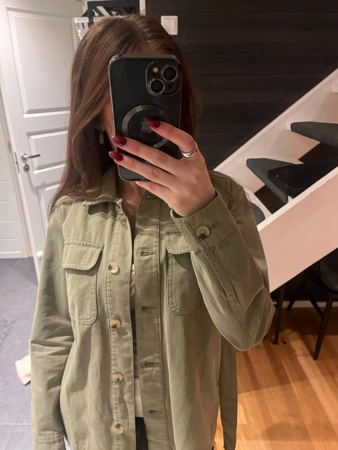 Grön skjortjacka med bälte - 1