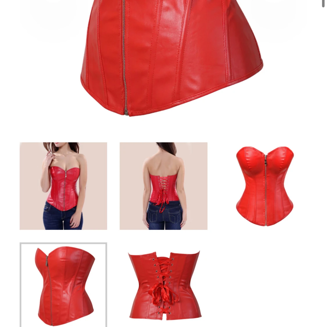 Röd korsett med dragkedja och snörning - 3
