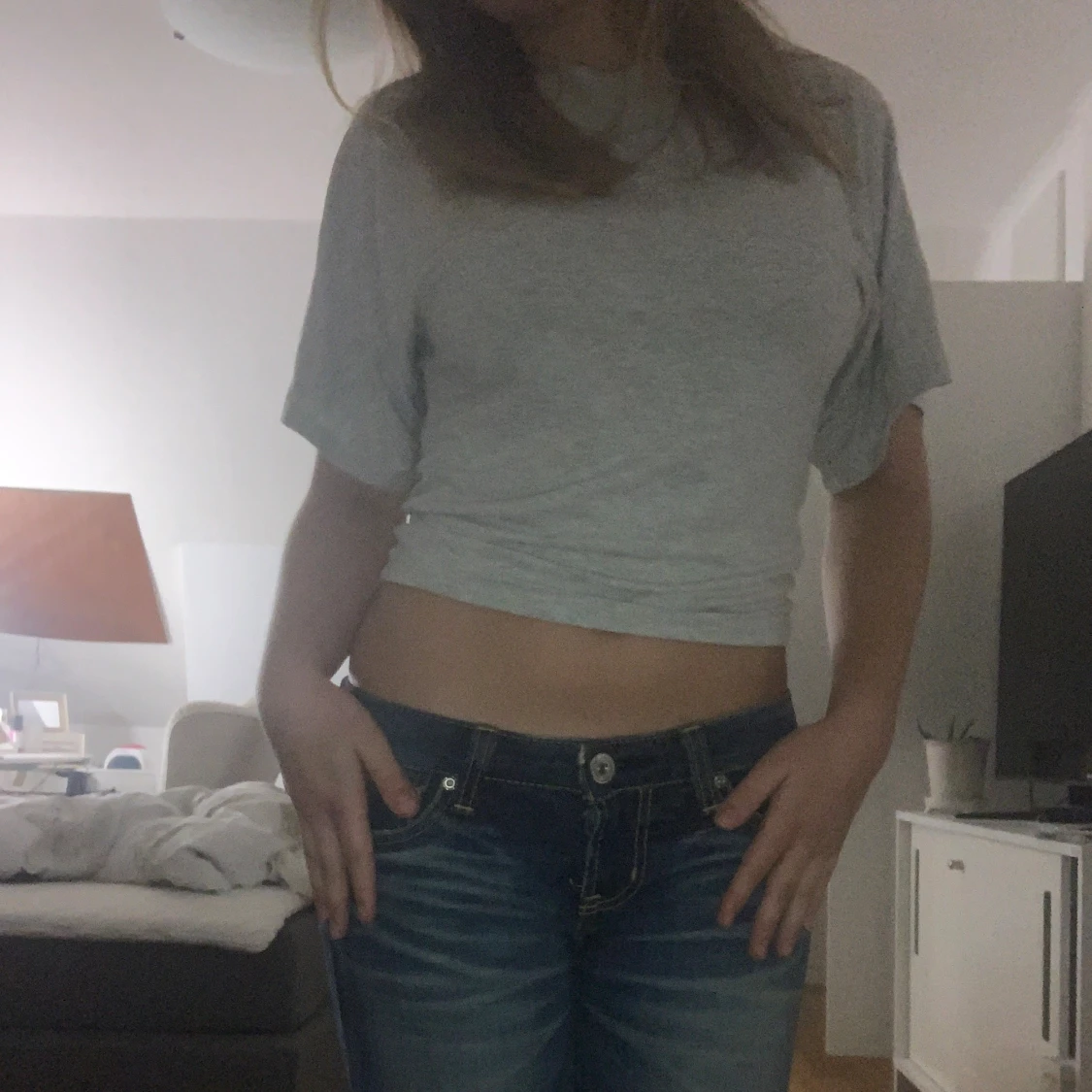 Ljusgrå topp med formad midja - 1