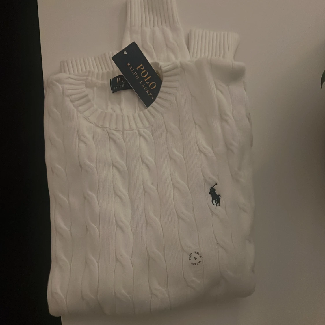 Vit kabelstickad tröja Polo Ralph Lauren